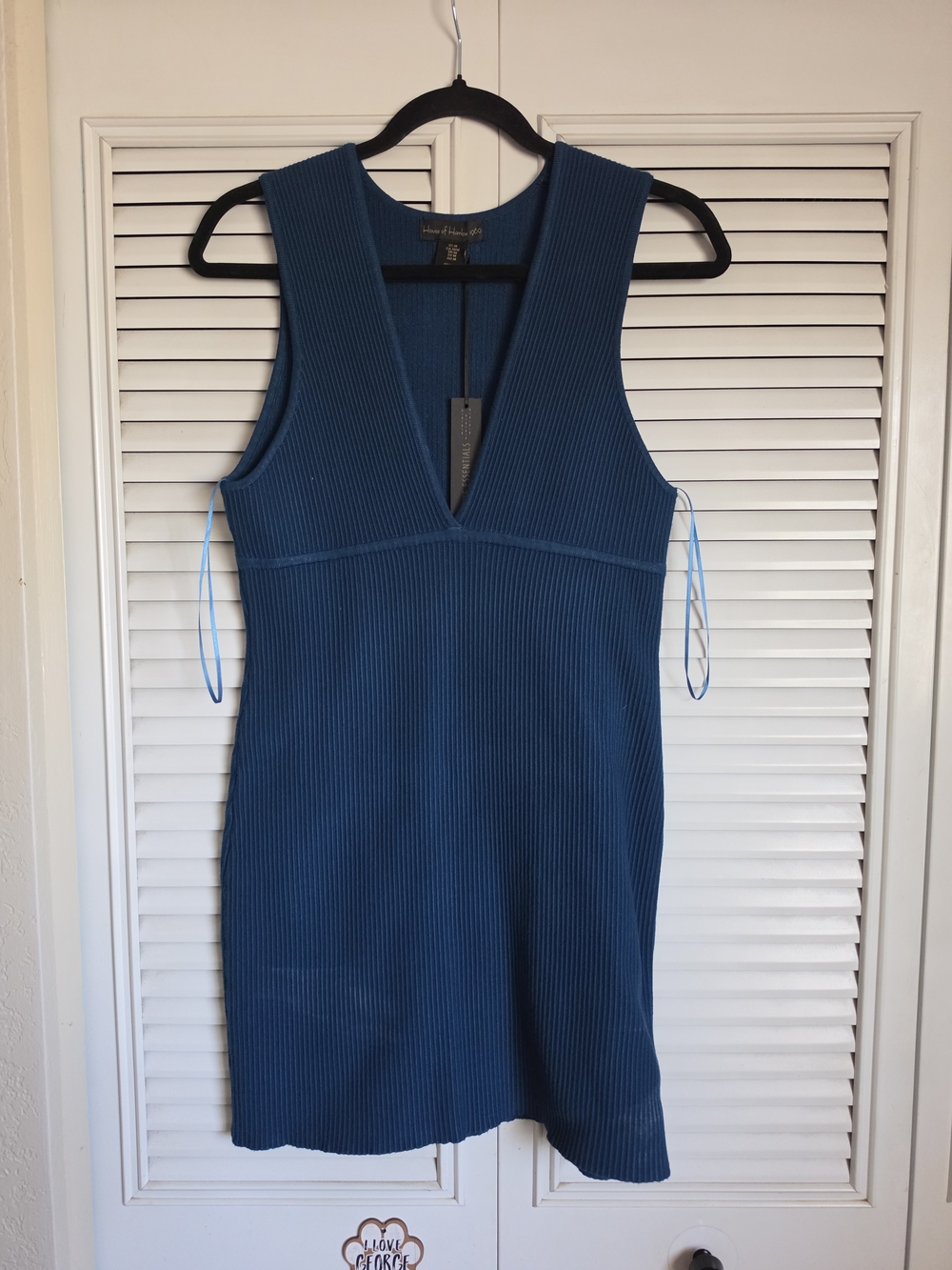 House of Harlow 1960 Teal Ribbed V-Neck Mini Dress